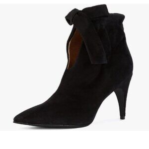 XYD Black Pointed Toe Ankle Booties Dress High Heels Graceful Bow Pull-on Boots